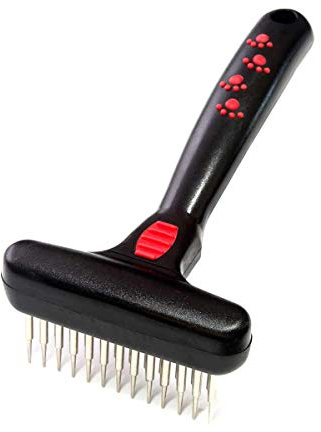 RYAN'S PET SUPPLIES Paw Brothers Magic Spring Undercoat Rake for Dogs, Professional Grade, Spriing Loaded Pins, Comfort Grip, 6.8 in