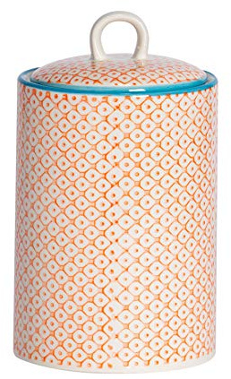 Nicola Spring Patterned Kitchen Canister - 1 Litre - Blue Porcelain Hand Printed Kitchen Storage Jar Airtight Biscuit Barrel for Biscuits, Oats, Tea, Coffee