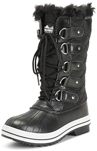POLAR Womens Snow Boot Nylon Tall Winter Fur Lined Snow Warm Waterproof Rain Boot - Black - 9-40 - CD0025