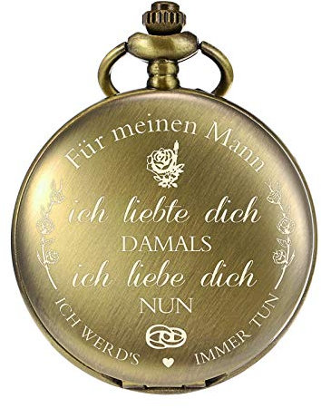 TREEWETO Taschenuhr mit Gravur Kette Herren Bronze Geschenk zum Geburtstag Hochzeitstag Jahrestag Ehemann