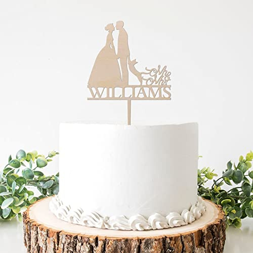 Rustic Wedding Bride And Broom with Dog Cake Topper, Custom Cake Topper, Country Chic Wedding Cake Topper, Anniversary Engagement Bridal Shower Party Decoration, 6 Inch