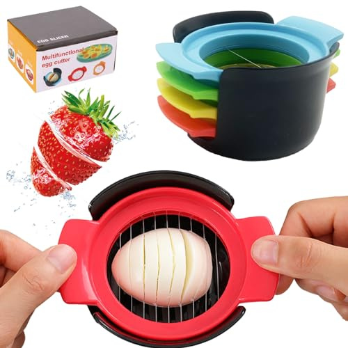 4-in-1 Stainless Steel Egg Slicer for Hard Boiled Eggs, Fruits & More – Effortless Egg Cutter for Salads, Sandwiches, Charcuterie Boards – (Perfect for Strawberries, Bananas, Grapes)