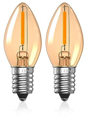 Luxvista Ampoules LED E14 0.5W, Veilleuse C7, Ampoule LED Sel 2200K Ambre Blanc Chaud, Edison Vintage Petite Vis SES, Mini Ampoule Bougie E14-2Pack