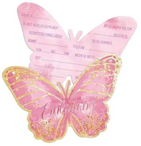 Giugio 12 Stück Schmetterling Einladungskarten Kindergeburtstag Mädchen Schmetterling Party Einladung Karte zur Geburtstag Deko Frauen Geburtstagseinladungen für Hochzeitstag, Valentinstag Geburtstag