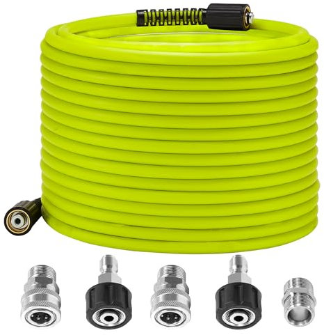M MINGLE Tuyau de Nettoyage Haute Pression 15 m x 1/4 (6.35 mm) – Flexible de Remplacement avec Kits de Connexion Rapide en Acier Inoxydable – Raccords M22 14 mm – 250Bar