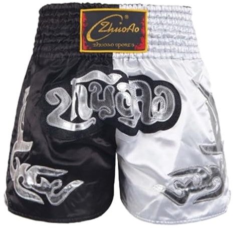 dPois Boxe Muay Thai Pantaloncini Kickboxing Bambino Ragazzo Nero&Bianco 11-12 Anni