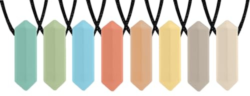 Collana per Masticare il Pastello Sensoriale (8 pezzi) - Migliori Strumenti per l'Autismo - Durevoli e forti Giocattoli Masticabili in Silicone - Ciondolo per Masticare per Ragazzi e Ragazze