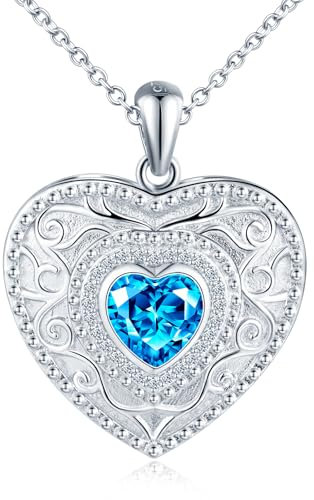 Herz Foto Kette Silber 925 mit Bild: Halskette Damen Kristalle Medaillon zum Öffnen für Bilder-Liebe Anhänger Ketten Mode Amulett Schmuck-Personalisierte Geschenk für Frauen Mama Freundin Mädchen Blau
