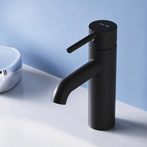 AM.PM Spike Wasserhahn Bad Schwarz, Waschtischarmatur, Badarmatur aus Messing, Einhebelmischer Waschbecken, Mischbatterie für Badezimmer