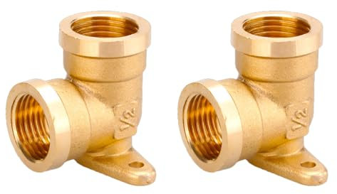 2 raccordi idraulici a gomito a 90 gradi, 1/2 pollice in ottone da parete con piastra di base (modello A)