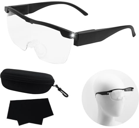 Gafas con Lupa 1.6X y Corrección +250°, con Luz LED Integrada, Recargables por USB, Manos Libres, Ligeras y Cómodas para Leer, Coser, Reparar y Manualidades