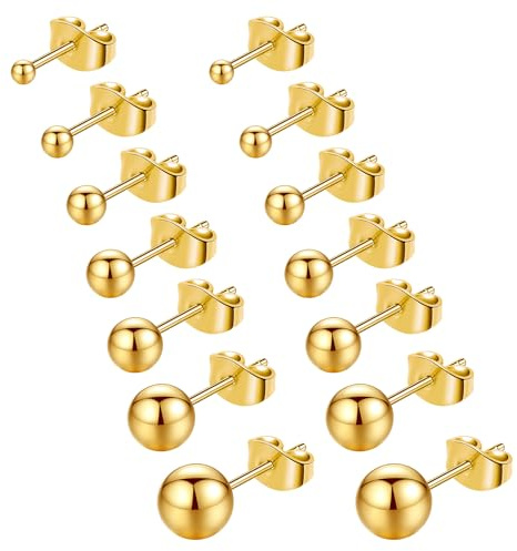 BQMEZRNUS 7Pairs Stainless Steel Ball Stud Earrings, 2-8mm