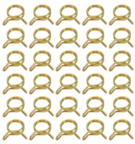 sourcing map Double Wire Fuel Line Hose Clips 15mm ID, 30Pcs 65Mn Spring Steel Tubing Spring Clips Clamps Assortment for Air Hose Tube Water Pipe Motorcycle Scooter ATV, Brass