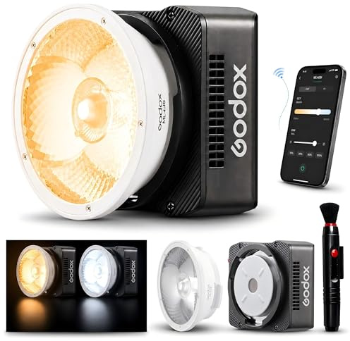 Godox ML40Bi LED-videoljus, Tvåfärgat, 26400 Lux @1m med ML-L10 Reflektor, 2800K-6500K, CRI/TLCI 96+, 11 Effekter FX, App NFC, Godox-fäste, USB-C för Vlog-streaming