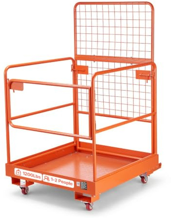 VEVOR Jaula de Seguridad para Montacargas 920 x 1045 mm, Capacidad de 544 kg, con 4 Ruedas, Plataforma de Trabajo con Panel de Malla de Acero al Carbono para Trabajo en Altura y Carretilla Elevadora