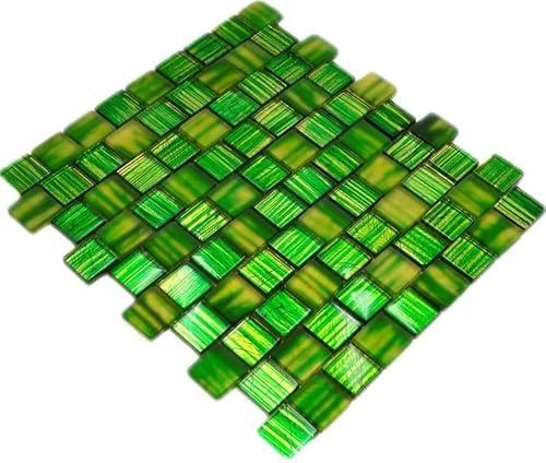 Mosaik Fliese Glasmosaik Crystal Milchglas grün klar gefrostet matt für WAND BAD WC DUSCHE KÜCHE, Mattengröße: 286x318 = 0,09 qm, Steingröße: 30x30x8 mm - 1 Matte