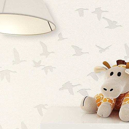 NEWROOM Kindertapete Beige Vögel Kinder Vliestapete Grau Vlies Kindertapete Kinderzimmer Babytapete Babyzimmer Niedlich