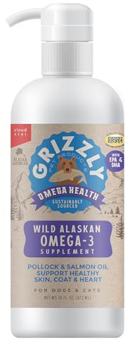 Grizzly Pet Products Omega Health Liquid Omega-3 Supplement for Dogs and Cats, 16 Ounce Bottle