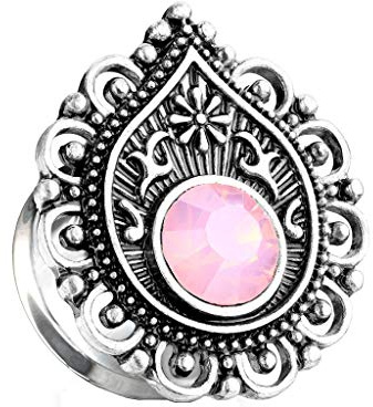 beyoutifulthings Ohr-Plug Tränen-Tropfen Rosa Stein Silber Ohr-Piercing Ohr-Schmuck Tunnel Double Flared Sattel-Verschluss 16mm