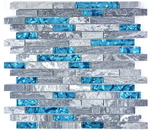 Mosaik Fliese Transluzent grau Verbund Glasmosaik Crystal Stein grau blau für WAND BAD WC DUSCHE KÜCHE FLIESENSPIEGEL THEKENVERKLEIDUNG BADEWANNENVERKLEIDUNG Mosaikmatte Mosaikplatte | 10 Mosaikmatten
