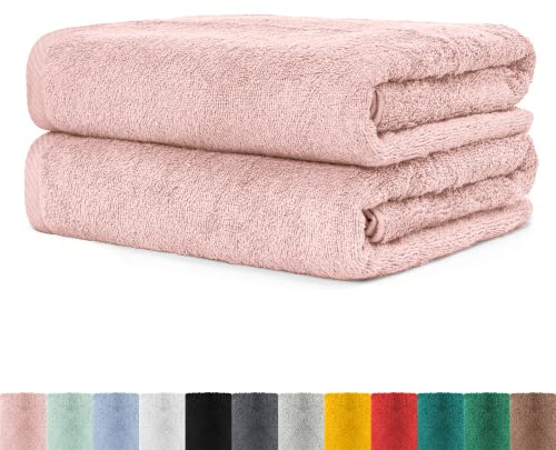 BaSaTex 2er Set XXL Saunatuch Baumwolle in 80x200 cm Frottee Öko-Tex | Saunahandtuch Badetuch aus hochwertigem, Großes Strandtuch Öko-Tex Made in Green, Altrosa, Made in Green, Aufhängeschlaufe