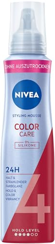 NIVEA Color Care, schiuma nutriente per capelli con protezione dal calore, pantenolo e vitamina B3, resistente ai capelli per una lucentezza brillante e tenuta 24 ore, mousse styling (livello 4),