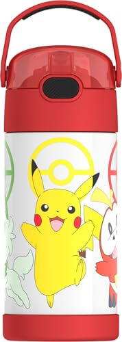 Thermos FUNTAINER 12 Ounce Stainless Steel Vacuum Insulated Kids Straw Bottle, Pokemon