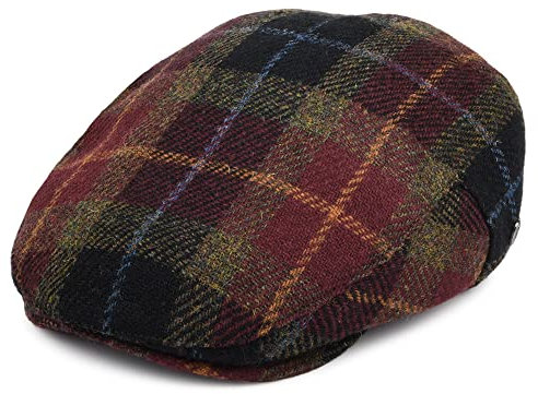Jaxon & James Harris Tweed Callanish Flat Cap - Burgundy-Multi - Small