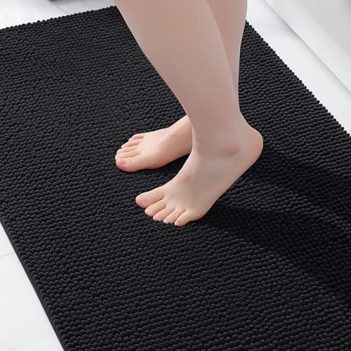 Homaxy Chenille Badezimmerteppich Badteppich Badematte rutschfest 60x90cm | Schwarz, saugfähiger Badvorleger, maschinenwaschbar Duschvorleger, langlebig Badematten & Badteppiche, weich & komfortabel
