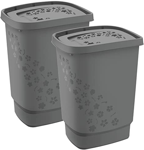 Rotho Flowers 2er-Set Wäschesammler Deckel, Kunststoff (PP) BPA-frei, anthrazit, 2 x 55l, (44,7 x 34,7 x 66 cm), 2