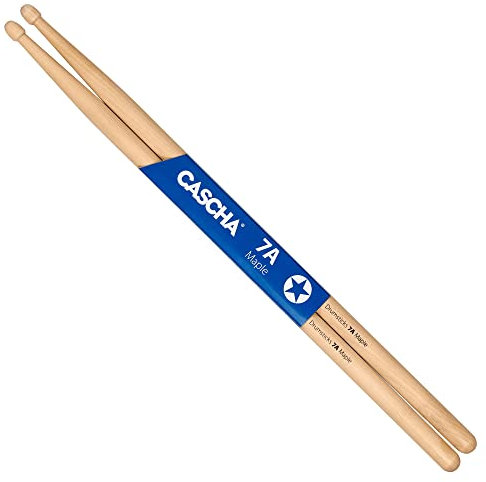 CASCHA Maple 7A Drumsticks - ideal für sanften Rock - Schlagzeug-Sticks für Fortgeschrittene - 1 Paar Wooden-Sticks - Schlagzeug-Zubehör aus Ahornholz, HH 2362, Natur
