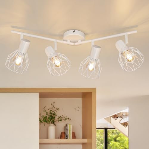 Kimjo Faretti Soffitto Orientabili - Lampada Faretti LED Soffitto Bianco - Faretto da Soffitto 4 Luci E14 - Faretti Cucina Plafoniera Moderne Senza Lampadina