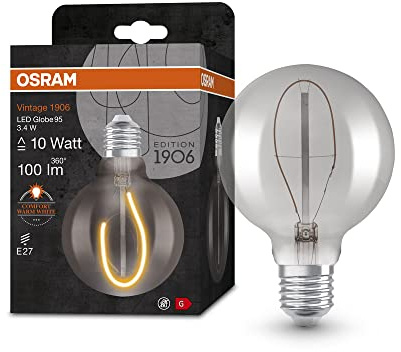 Osram Lamps Vintage 1906 LED-Lampe mit Smoke-Tönung, 3, 4W, 100lm, Kugel-Form 95mm Durchmesser & E27-Sockel, warmweiße Lichtfarbe, nicht dimmbares Filament, bis zu 15.000 Stunden Lebensdauer