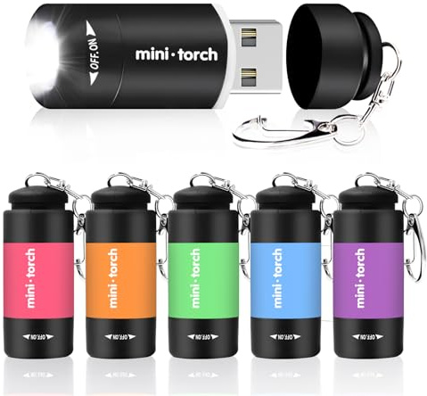 Tulov 6 stycken mini LED-ficklampa barnset, färgglada USB uppladdningsbara ficklampor med nyckelring, barnhandlampa för barns födelsedag, camping, utomhus, vandring