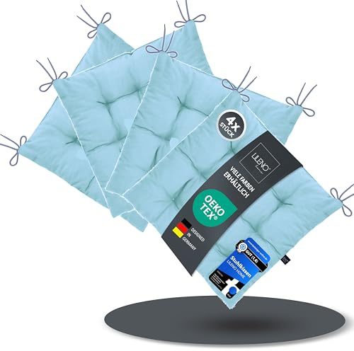 LILENO HOME 4er Set Stuhlkissen 16 Hellblau (40x40x6 cm) - Sitzkissen für | Garten, Küche oder Esszimmer - UV-beständige indoor u. outdoor Stuhlauflage als Stuhl-Kissen (Linda FUM)