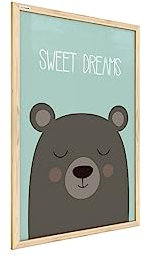 ALLboards Whiteboard Schreibtafel Memoboard Bild Teddybär „Sweet Dreams“, Pastellfarben, 60x40cm im Naturholzrahmen