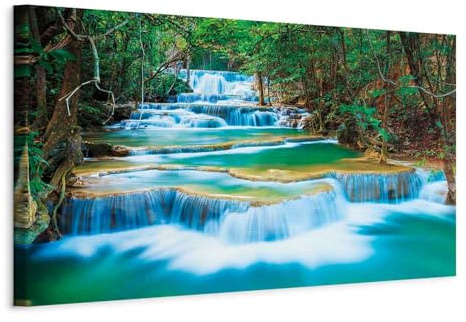 B&D XXL - Akustikbild Wasserfall Bilder Akustikschaum Hochleistungsschallabsorber Schallschutz Leinwand 1 tlg Wandbild Raumakustik Schalldämmung Natur Landschaft c-B-0160-b-a