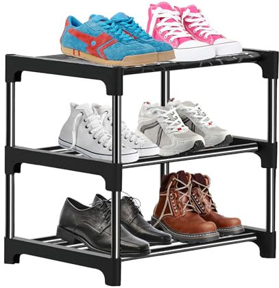 ChenFec Schuhregal, Stapelbares kleines Schuhregal,3-stöckig,6 Paar,Shoe Rack für Eingangsbereich,Flur und Schrank,platzsparende Aufbewahrung und Organisation
