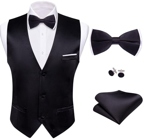 Barry.Wang Herren-Anzugweste, Fliege, formeller V-Ausschnitt, schmale Passform, lässig, einfarbig, für Hochzeit, Party, Smoking, 4-teilig