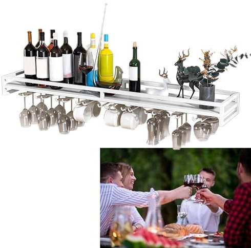 whalebee Weinglasregal Aus Metall 5, 7, 9 Schienen Gläserhalterung Hängend, Wandregale Eisen Regal 60 80 100cm Weinregal Glashalter, Aufbewahrungsregale Für Zuhause Küche Bar Weiß Schwarz Gold