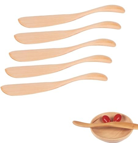 Gsycle 5Pcs Butter Spreader Messer, Holz Griff Butter Spreader Käse Spreader Geschirr Gelee Marmelade Sandwich Creme Spreader Frühstück Dessert Gewürz Spatel für Käse Butter Marmelade Gebäck