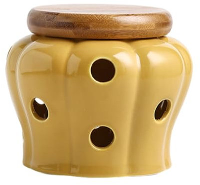 VUIUYOIES Ampia Applicazione Vaso per Aglio in Ceramica Soluzione di conservazione Elegante e Pratica Organizzatore da Cucina Barattolo per conservare l'aglio in Ceramica, Giallo