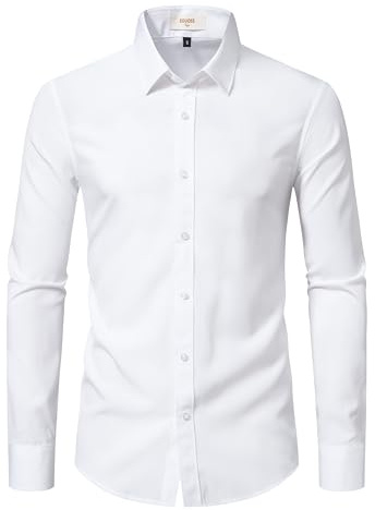 EOUOSS Camicie da uomo aderente Slim Fit a maniche lunghe Camicie da uomo casual Camicie business Camicie Button Down adatte per muscoli, bianco, M