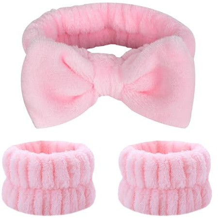 Zimoer Bandes de lavage du visage, bandes de transpiration pour soins de la peau, poignet doux pour femme, fille, salle de bain, yoga, bandes de peau, bande de tête et bracelet pour spa maquillage