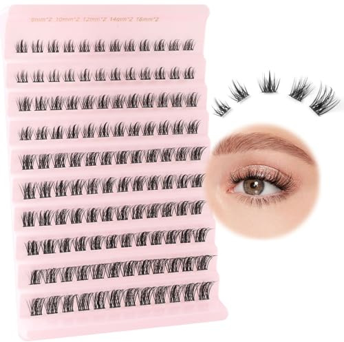 Poiuyoiu Pestañas individuales en racimo de manga de aspecto natural, 120 unidades, rizo D, 8-16 mm de longitud, pestañas postizas de anime finas, extensiones de pestañas postizas reutilizables con