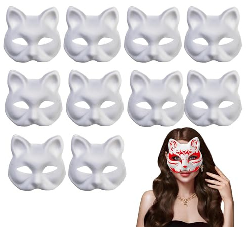 Masque De Chat Vierge, 10 Pièces Masques De Chat Blanc À Peindre, Demi-masque Vierge Personnalité, Masques Chat Animés À Peindre À Main Pour Décorer, Accessoires Cosplay Pour Fête D'Halloween