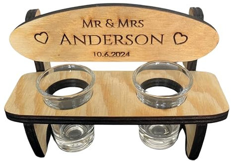 Engraved Liquor Bench, Personalized Wooden Bench with 2 Brandy Glasses, Engraved Brandy Bank and Brandy Glasses, Personalized with Name, Gift, Wedding Anniversary Congratulations