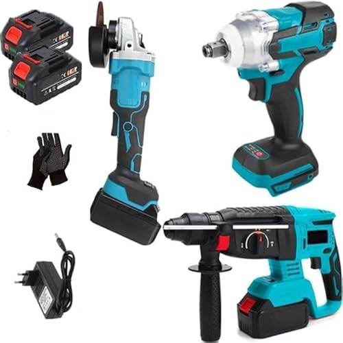 Kit Completo Professionale 3 in 1 con Trapano Tassellatore + Avvitatore ad Impulsi + Smerigliatrice, a Batteria, 700W, Due Batterie Incluse da 4000 mAh, con Valigetta + Guanti in Omaggio