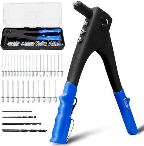 CCLIFE Nietzange Set Blindnietzange Popnietenzange 4 Schwere HSS-Bohrer mit Stoßfeste PET-Box Nietenzange Profi Nietpistole Schwere 200tlg Blindnieten 2,4 3,2 4,0 4,8mm Nieten Zange