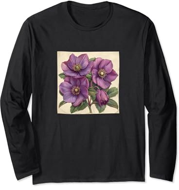 Motif floral hellébore Manche Longue